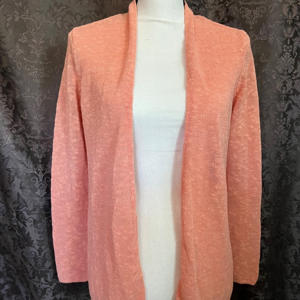 Eileen Fisher Creamsicle/Melon Tone Linen Blend Cardigan Petite Small